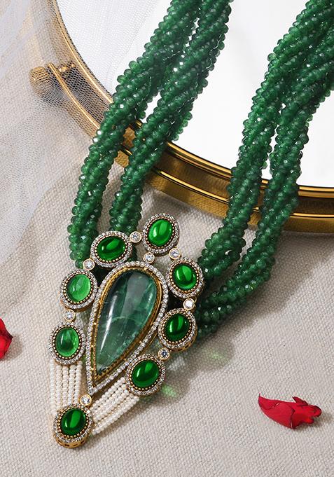 Dark Green Beaded Pendant Necklace