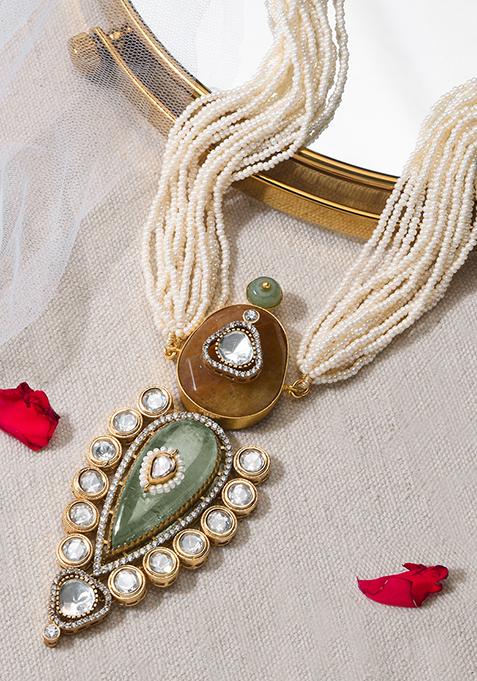 Multicolour Beaded Pearl Pendant Necklace