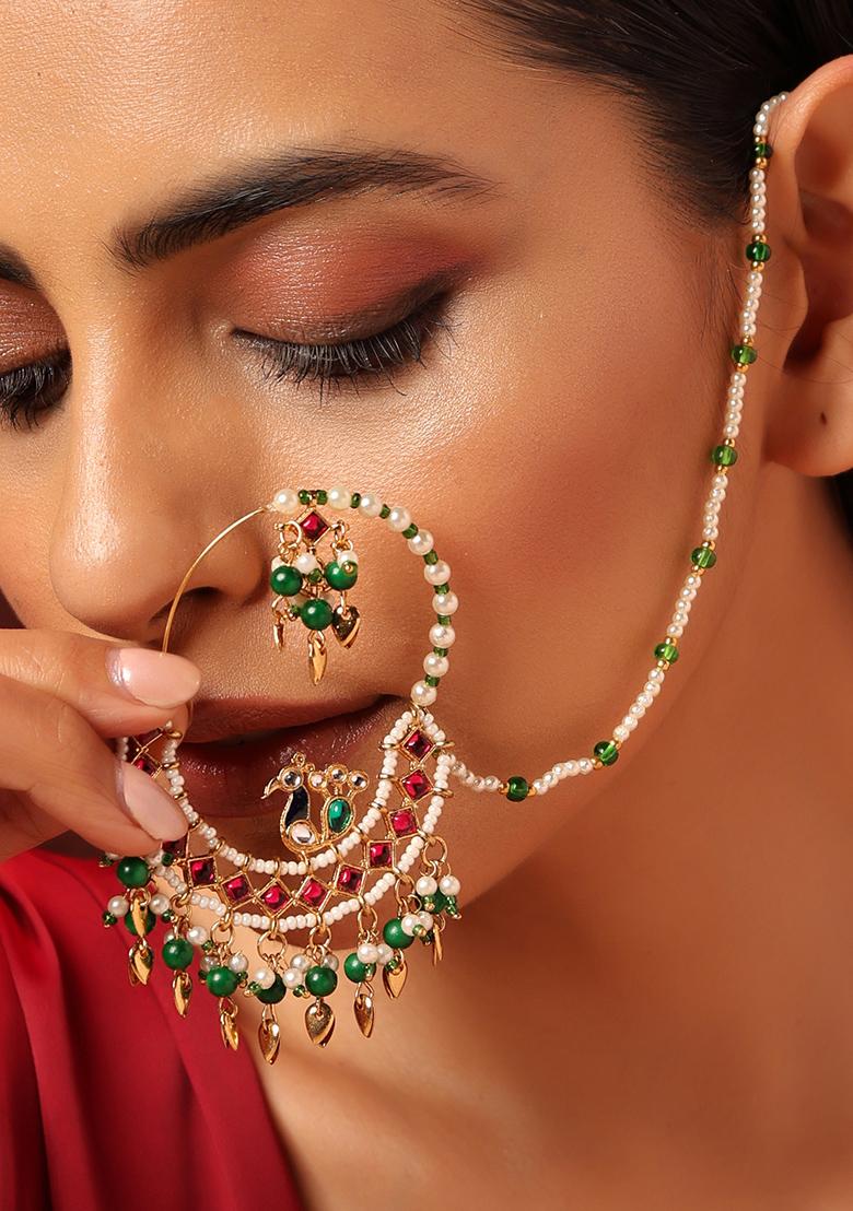 Buy Fida Wedding Ethnic Gold Plated Kundan Nose Rings and Nath for Women  online