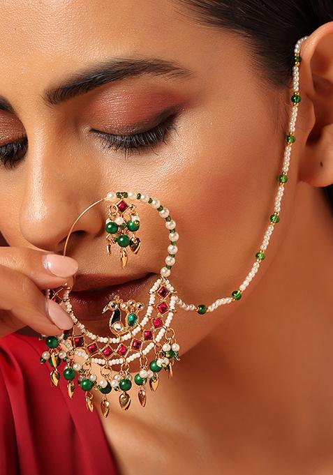 Green And Red Gold Tone Nose Ring