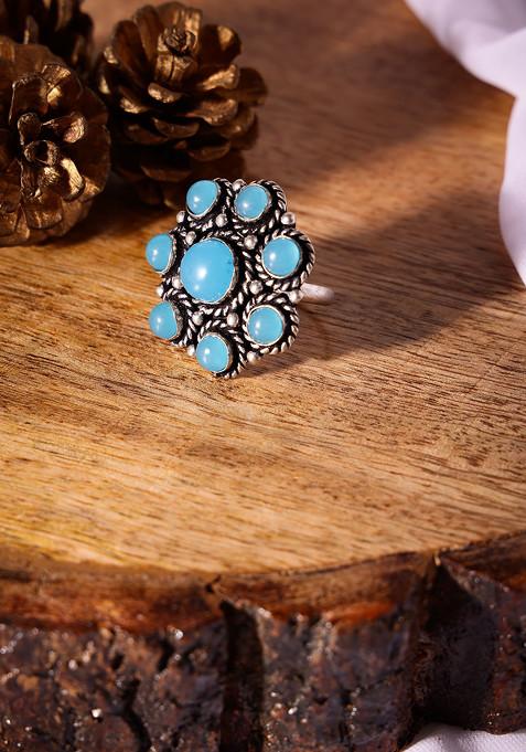 Silver Oxidised Teal Stone Ring