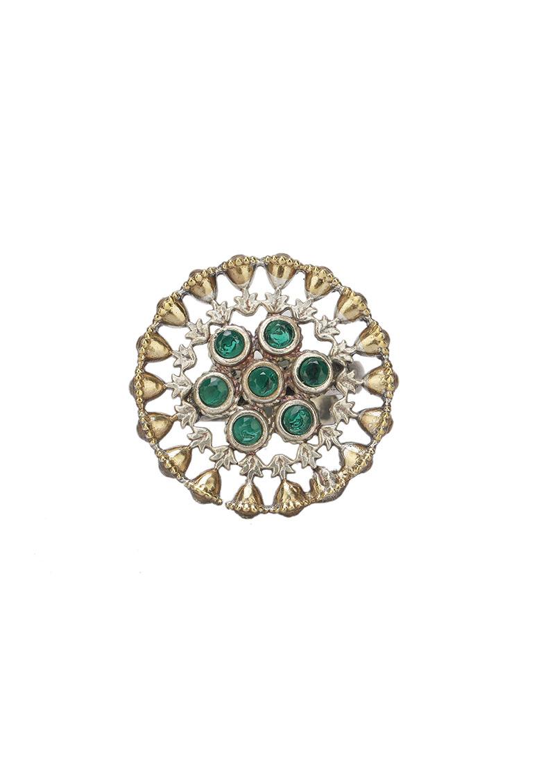 Green Adjustable Dual Tone Brass Ring