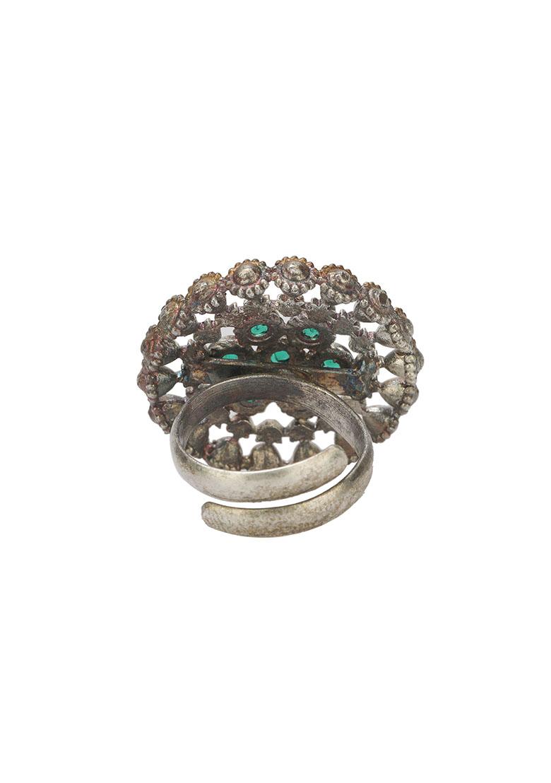 Green Adjustable Dual Tone Brass Ring