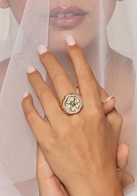 Green Gold Tone Kundan Ring