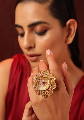 Red Gold Tone Temple Ring