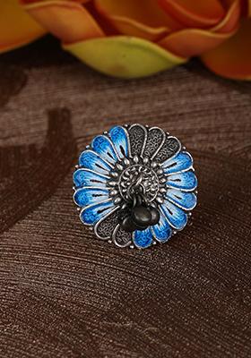 Blue Silver Tone Ghungroo Ring