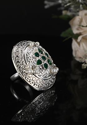 Silver Tone Green Stone Ring