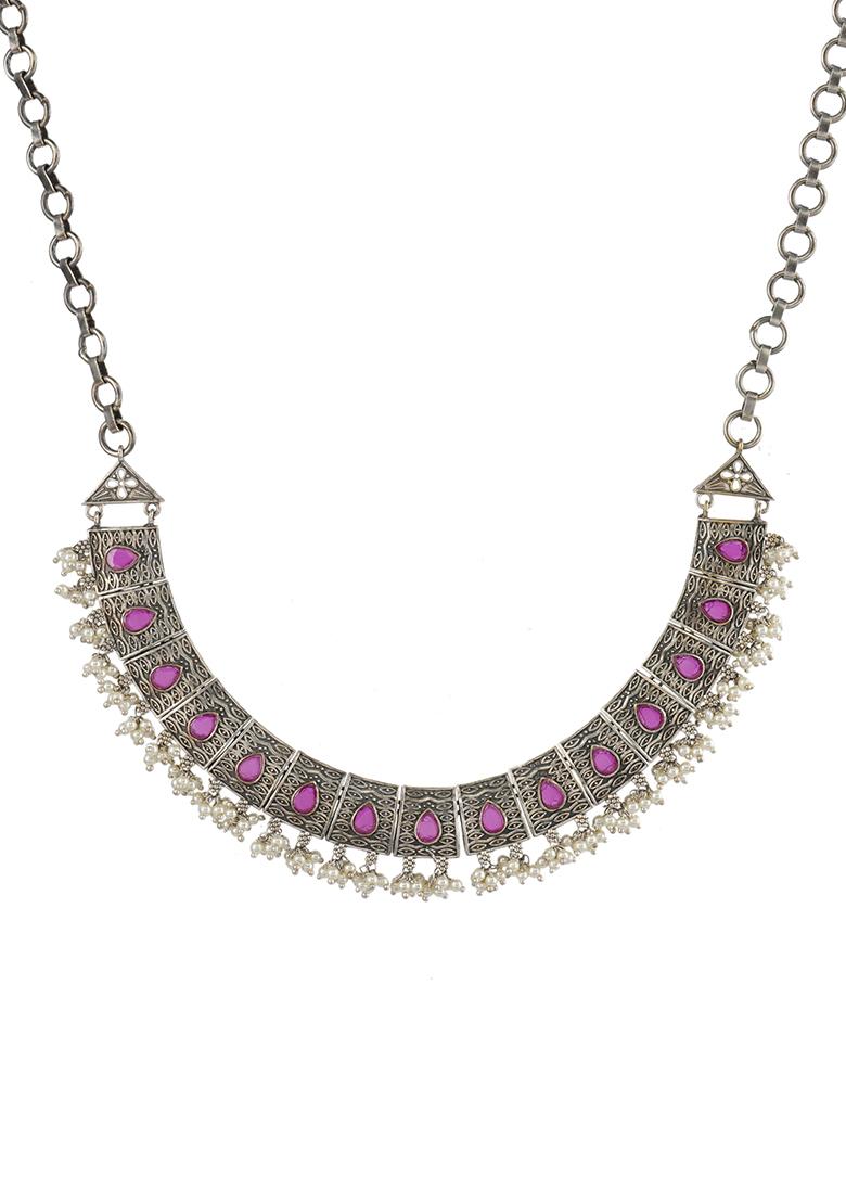 Silver Oxidized Necklace And Earrings Set