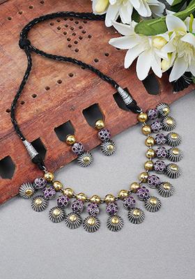 Dual Tone Brass Necklace And Earrings Set