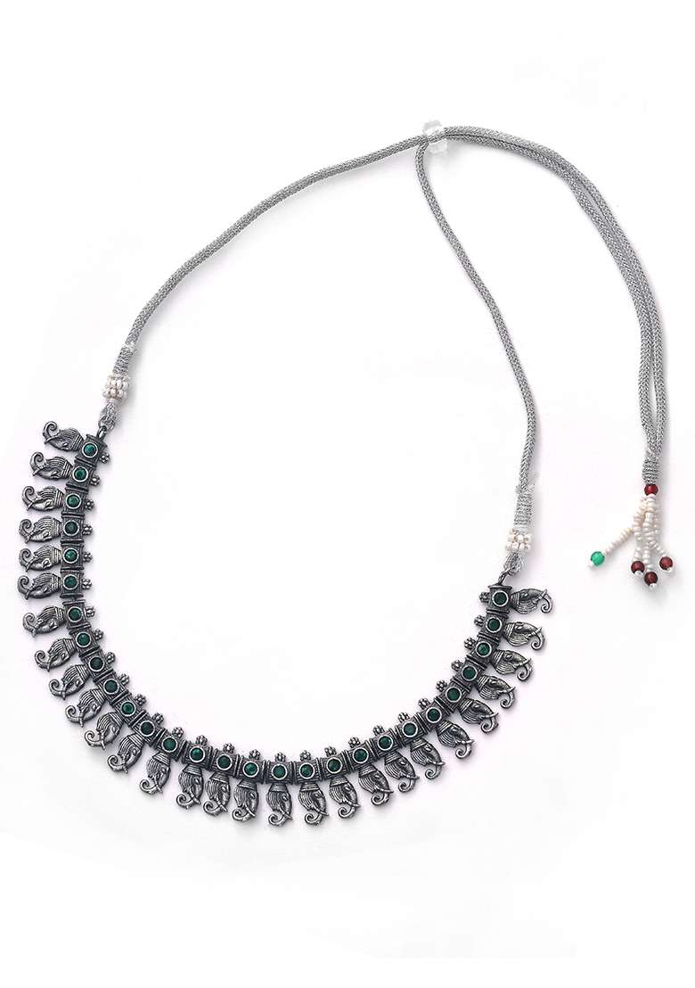 Silver Tone Brass Necklace And Earrings Set - Indya