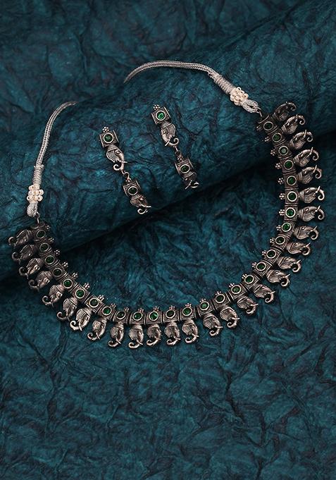 Silver Tone Brass Necklace And Earrings Set