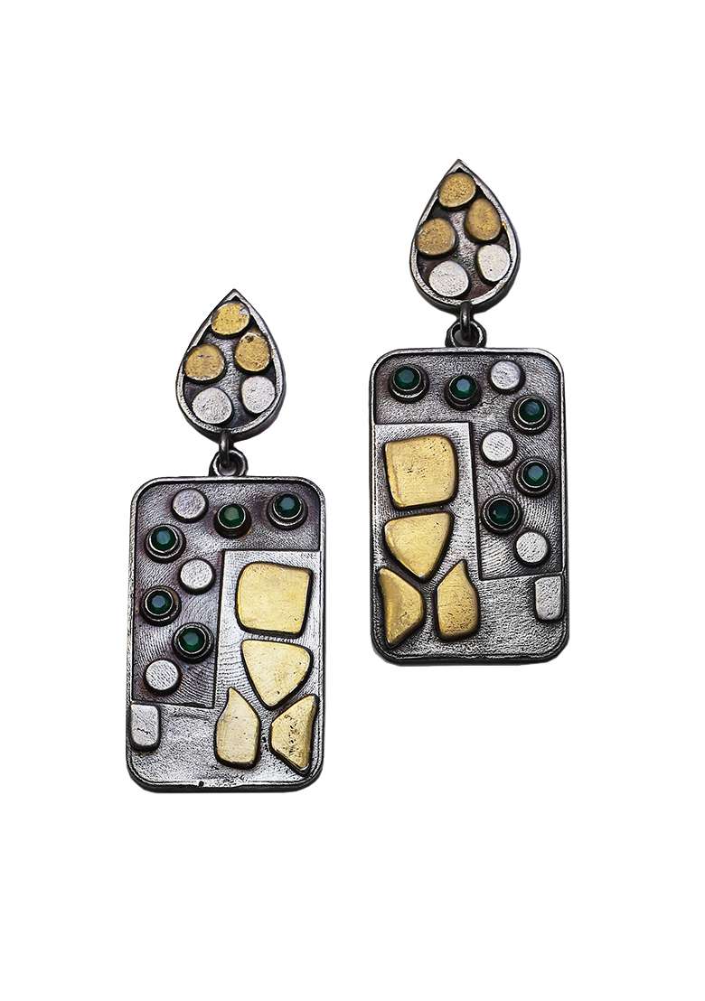 Silver Tone Mirror Work Brass Necklace And Earrings Set - Indya