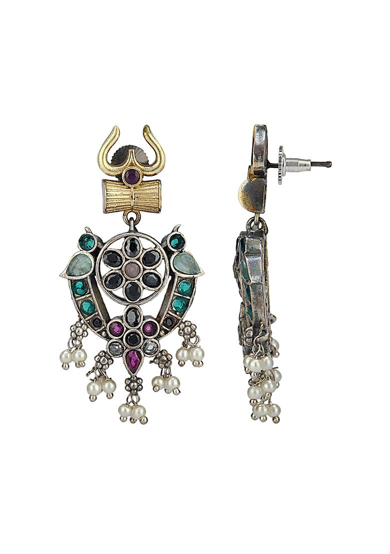 Multicolor Dual Tone Brass Necklace And Earrings Set