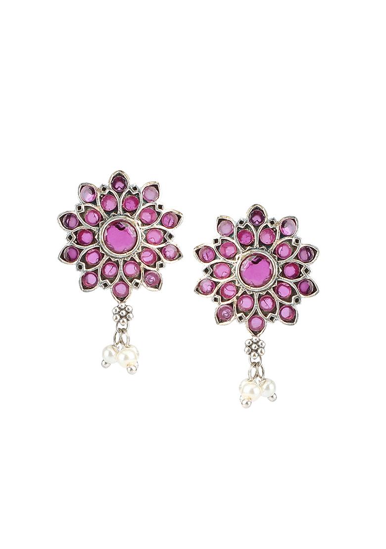 Silver Finish Handcrafted Brass Long Necklace And Earrings Set