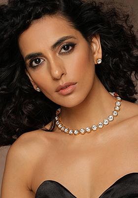 Gold Tone Polki Necklace Set With Earrings