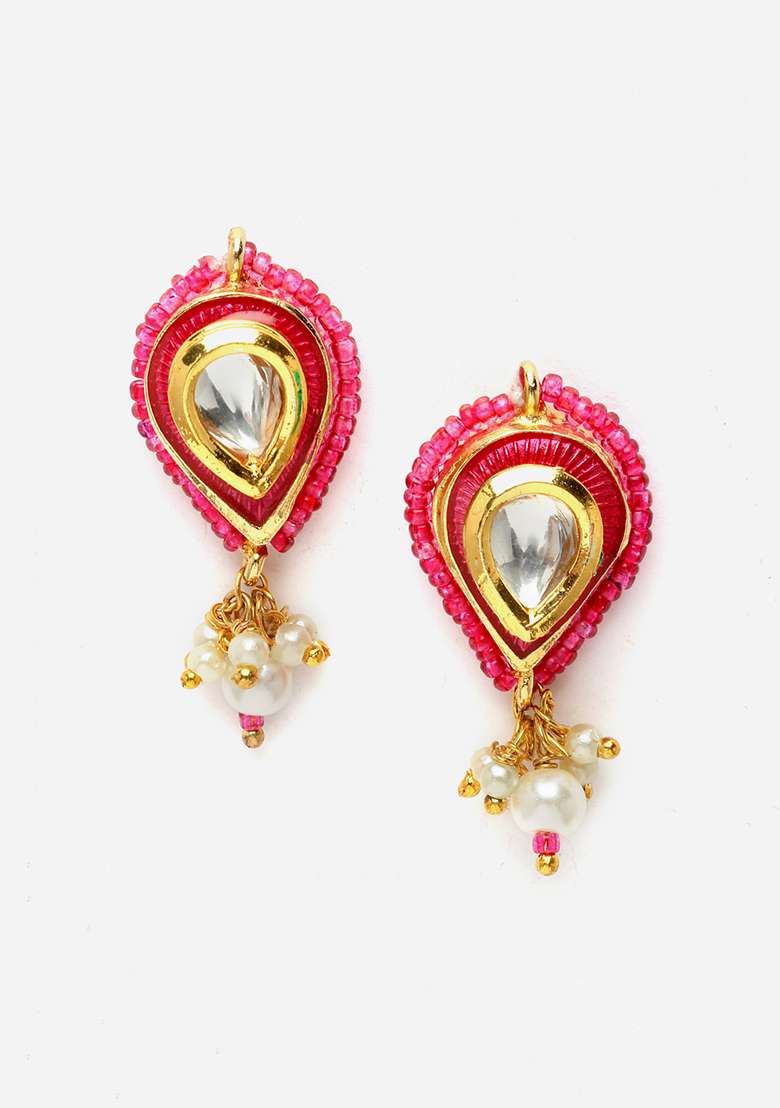 Pink And Gold Pearl Kundan Necklace And Earrings Set - Indya