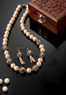 Pink And Ivory Pearl Necklace And Earrings Set