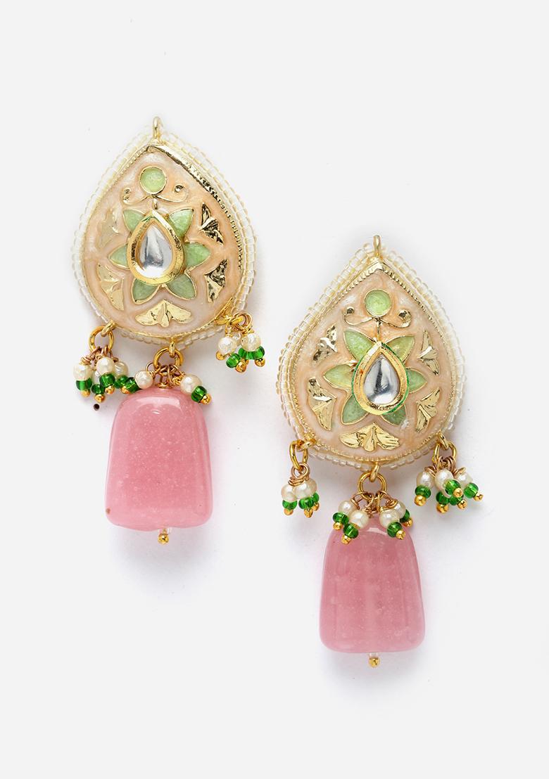 Light Pink And Peach Kundan Necklace And Earrings Set