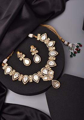 Gold Finish Polki Necklace Set