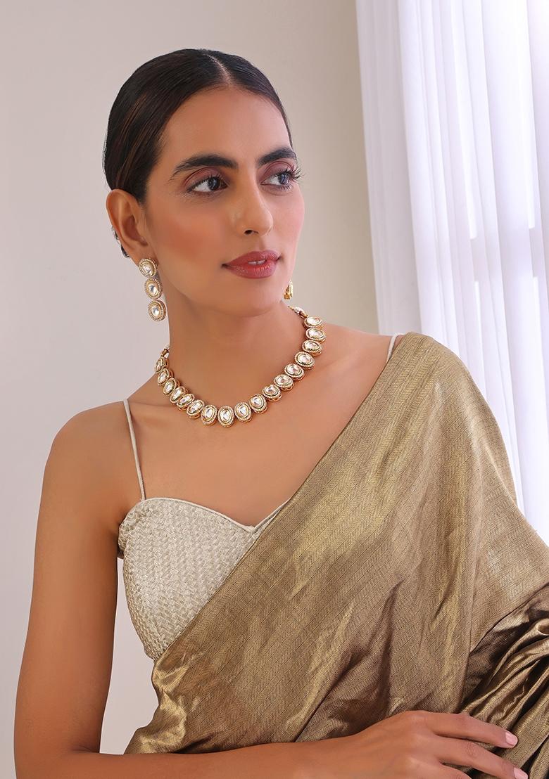 Gold Tone Polki Necklace And Earrings Set