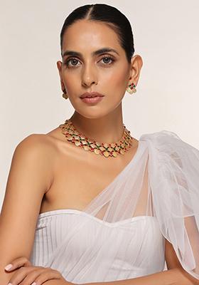 Red And Green Temple Necklace And Earrings Set