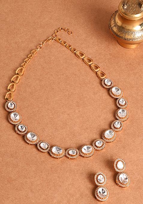 Gold Finish Glimmer Necklace Set With Earrings