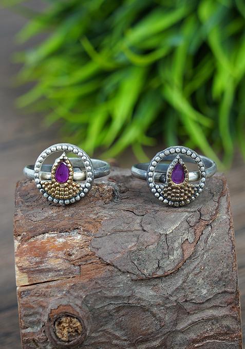 Silver Tone Purple Brass Toe Ring