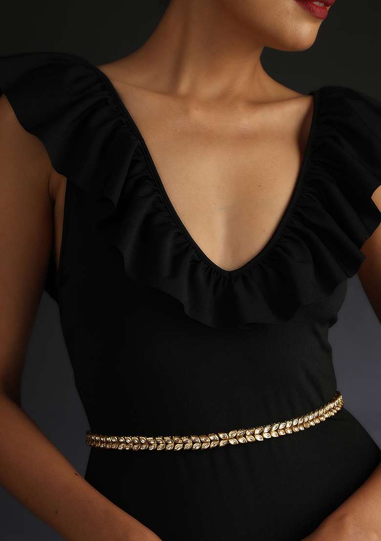 Gold Finish Kundan Waistbelt - Indya