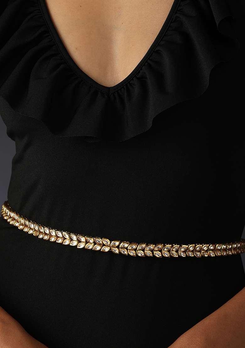 Gold Finish Kundan Waistbelt - Indya
