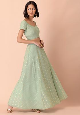 Pastel Green Foil Flared Lehenga 
