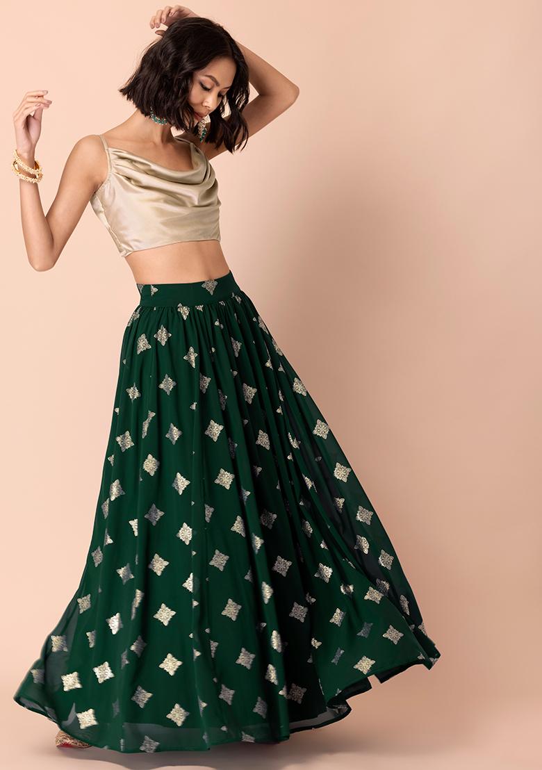 Embroidery on Net & Silk Lehenga - L034D | Fabricoz USA