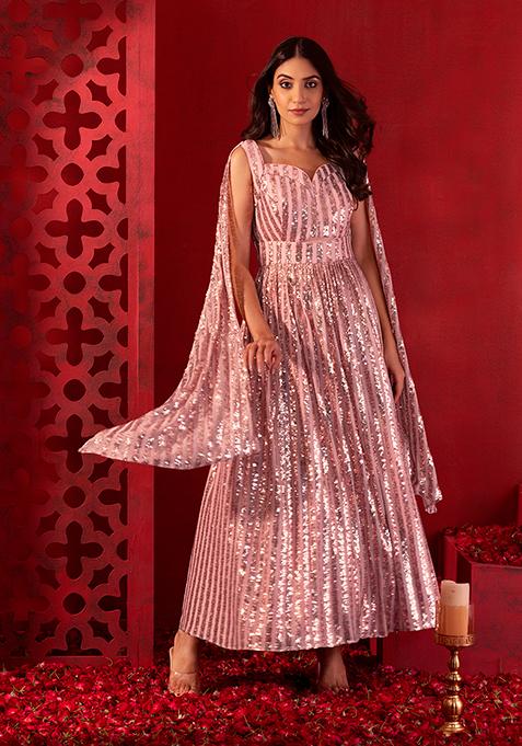 Blush Sequin Embroidered Gown