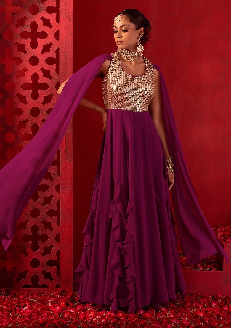 Purple Sequence Work Velvet Anarkali Gown
