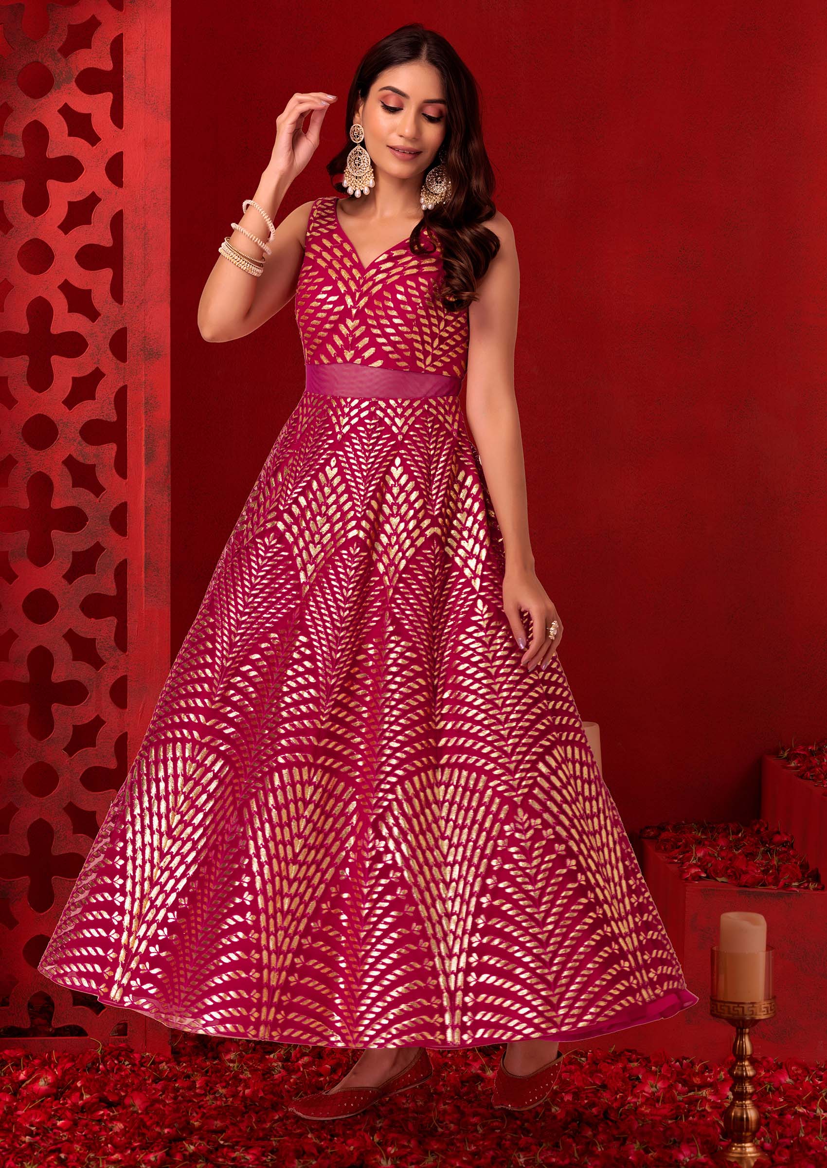 Ladies Georgette Pink Sleeveless Designer Anarkali Suit at Rs 4500 in Delhi