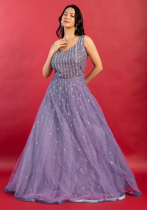 Buy Women Purple Sequin Embellished Mesh Gown - ILG00095 - Clothing - Indya