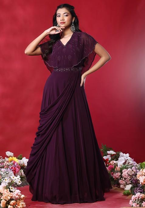 Dark Purple Bead Embellished Gown