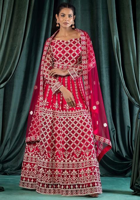 Rani Pink Dori Work Embellished Anarkali With Dupatta