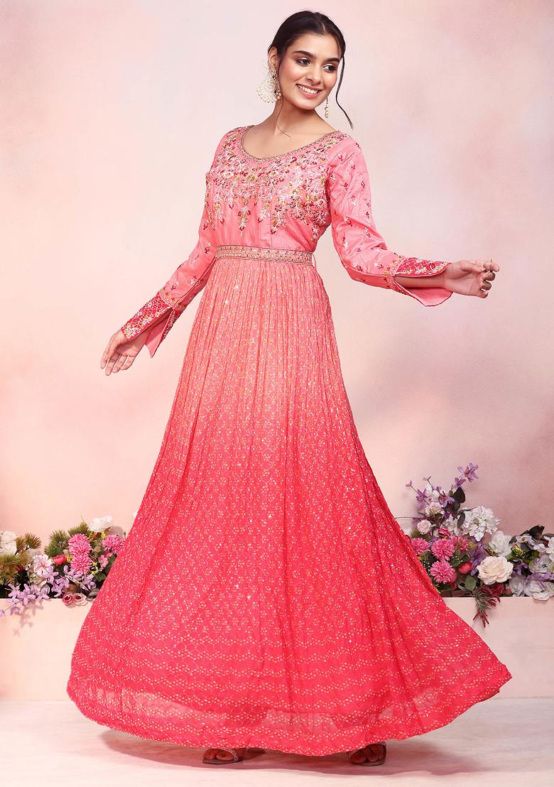 Women's Floral Pink Anarkali Kurta