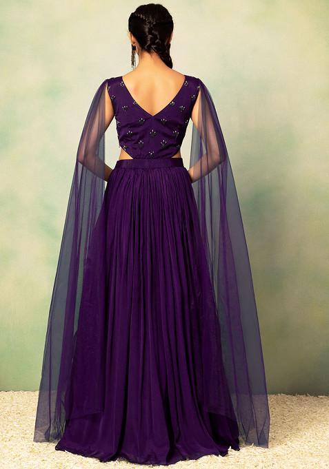 Buy Women Purple Pearl Embellished Side Cut Out Gown - ILG00142 - Rang ...