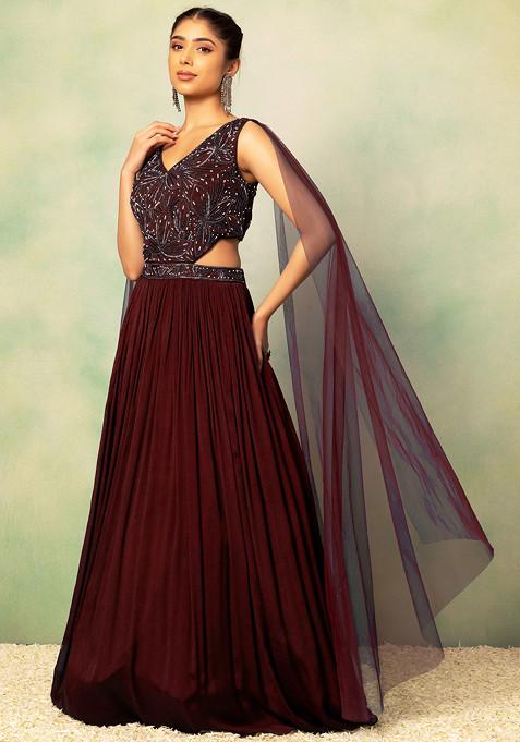 Red Pearl Embellished Side Cut Out Gown