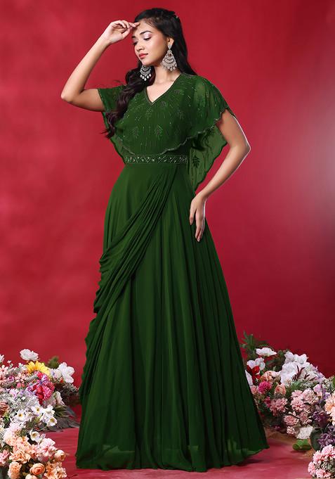 Emerald Green Bead Hand Embroidered Gown