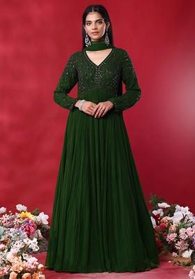 Emerald Green Bead Hand Embroidered Anarkali Kurta With Dupatta