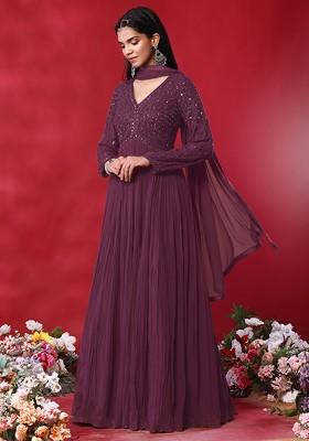 Old Mauve Bead Hand Embroidered Anarkali Kurta With Dupatta