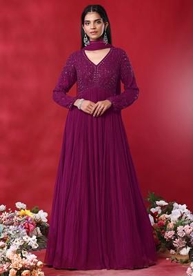 Wine Bead Hand Embroidered Anarkali Kurta With Dupatta