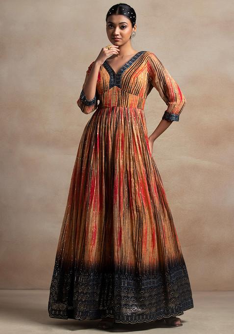 Multicolour Abstract Print Sequin Embellished Anarkali