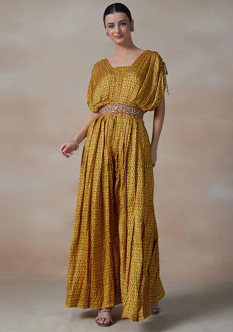 Yellow Abstract Print Jumpsuit