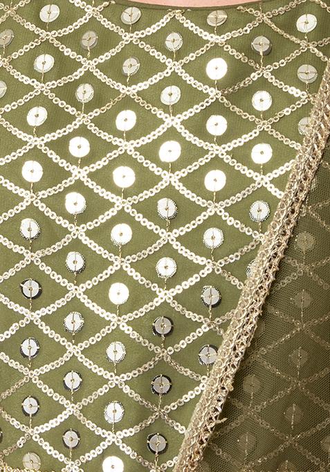 Fern Scallop Embroidered Suit Set with Organza Dupatta main image 0