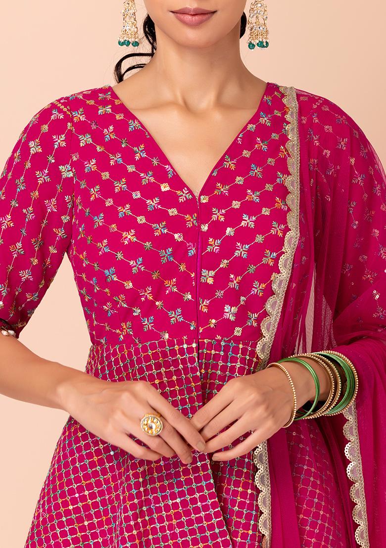 Sequin Embroidered Peplum Style Kurta Set with Pleated Pallazo