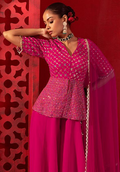 Pink Georgette Dhoti & Peplum Kurta set