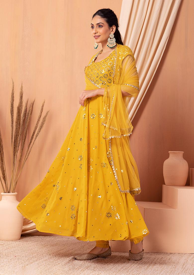 Georgette Ladies Mustard Yellow Embroidered Sharara Suit at Rs 1395/set in  Ahmedabad